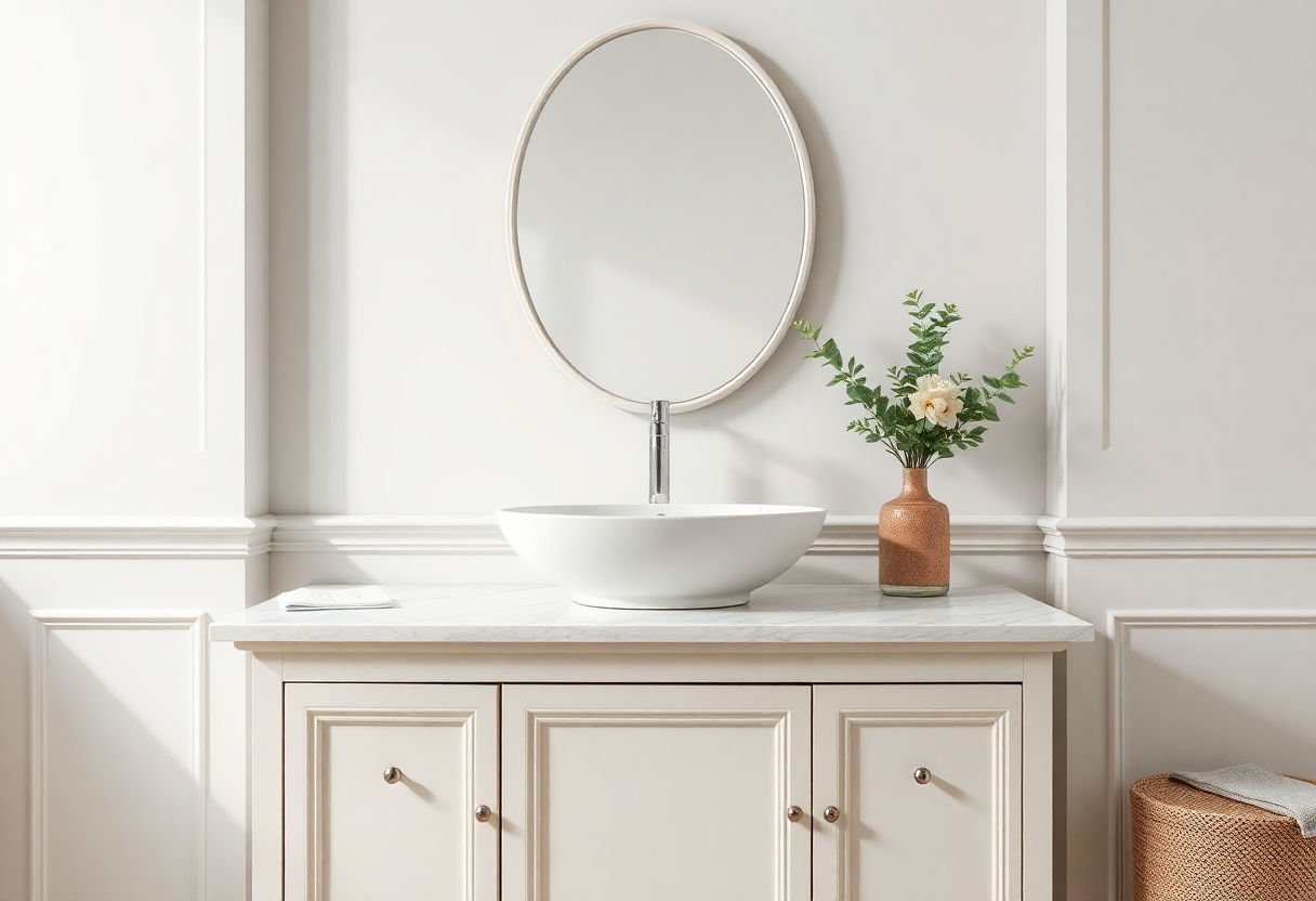Lavabo da appoggio posizionato su un elegante mobile bagno