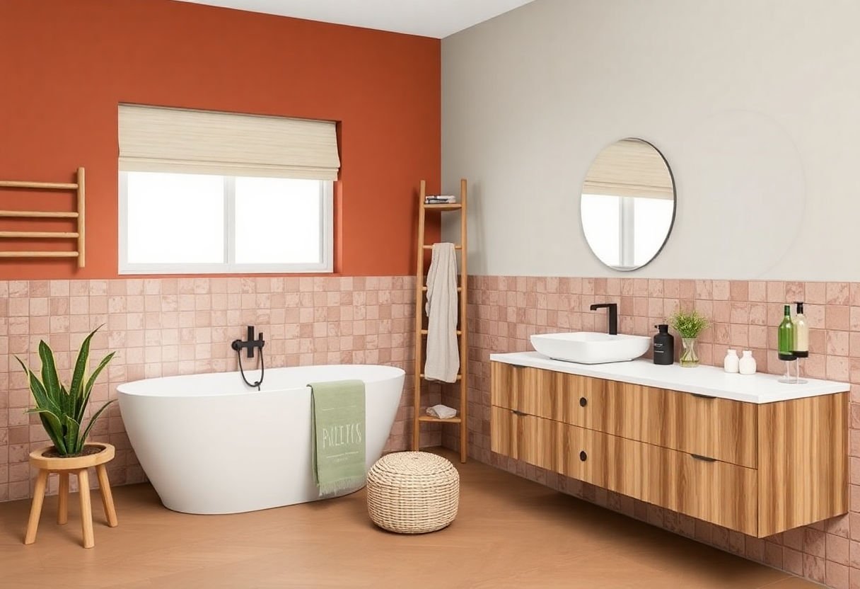 Immagine di abbinamenti di colori e materiali per il bagno