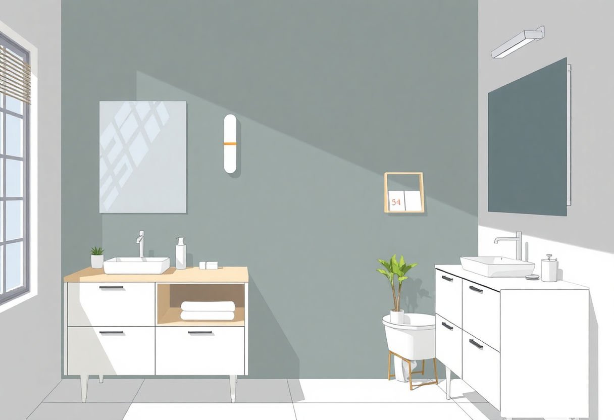 Design moderno di un bagno con specchi e mobili essenziali