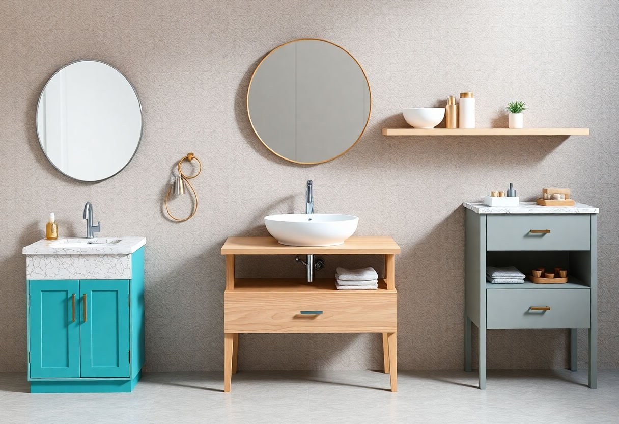 Diversi materiali per mobili lavabo
