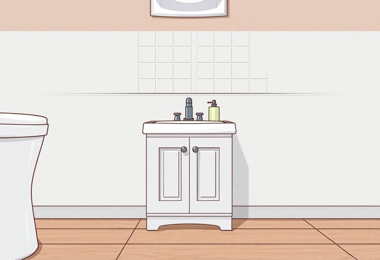 Immagine di un mobile bagno a terra in un piccolo spazio